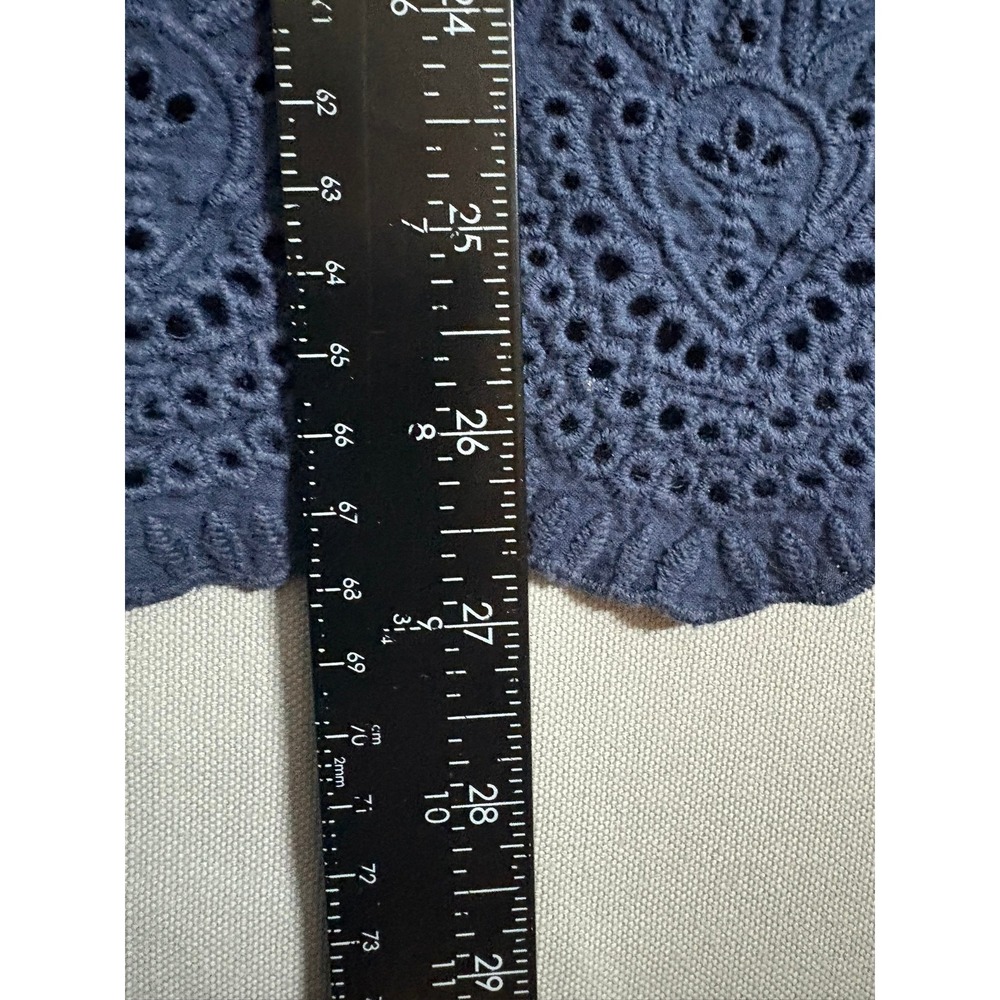 Knox Rose Babydoll Blouse XL Navy Blue Eyelet Embroidered Scalloped Hem Top - Picture 4 of 9